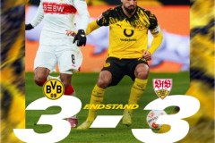 德甲多特蒙德3-3斯图加特 昂达夫戴帽 阿德耶米替补建功